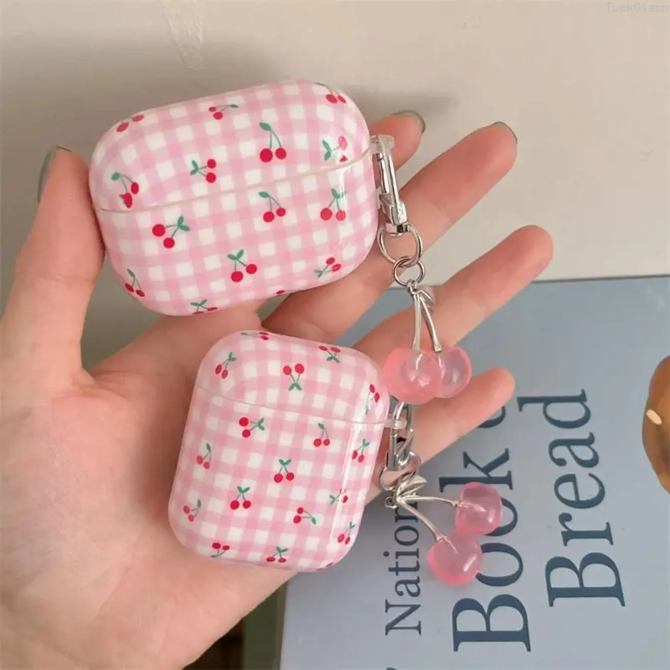 Cute Cherry Pattern AirPods Case with Cherry Pendant, Protective Cover Compatible with AirPods Series, Stylish Durable Earphone Accessory for Everyday & Travel Use