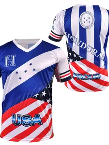 Honduras American Flag Mix Football Sports Shirt, Unisex Casual Short Sleeve Tee, All Seasons Loose Fit, Must-Have Fanwear