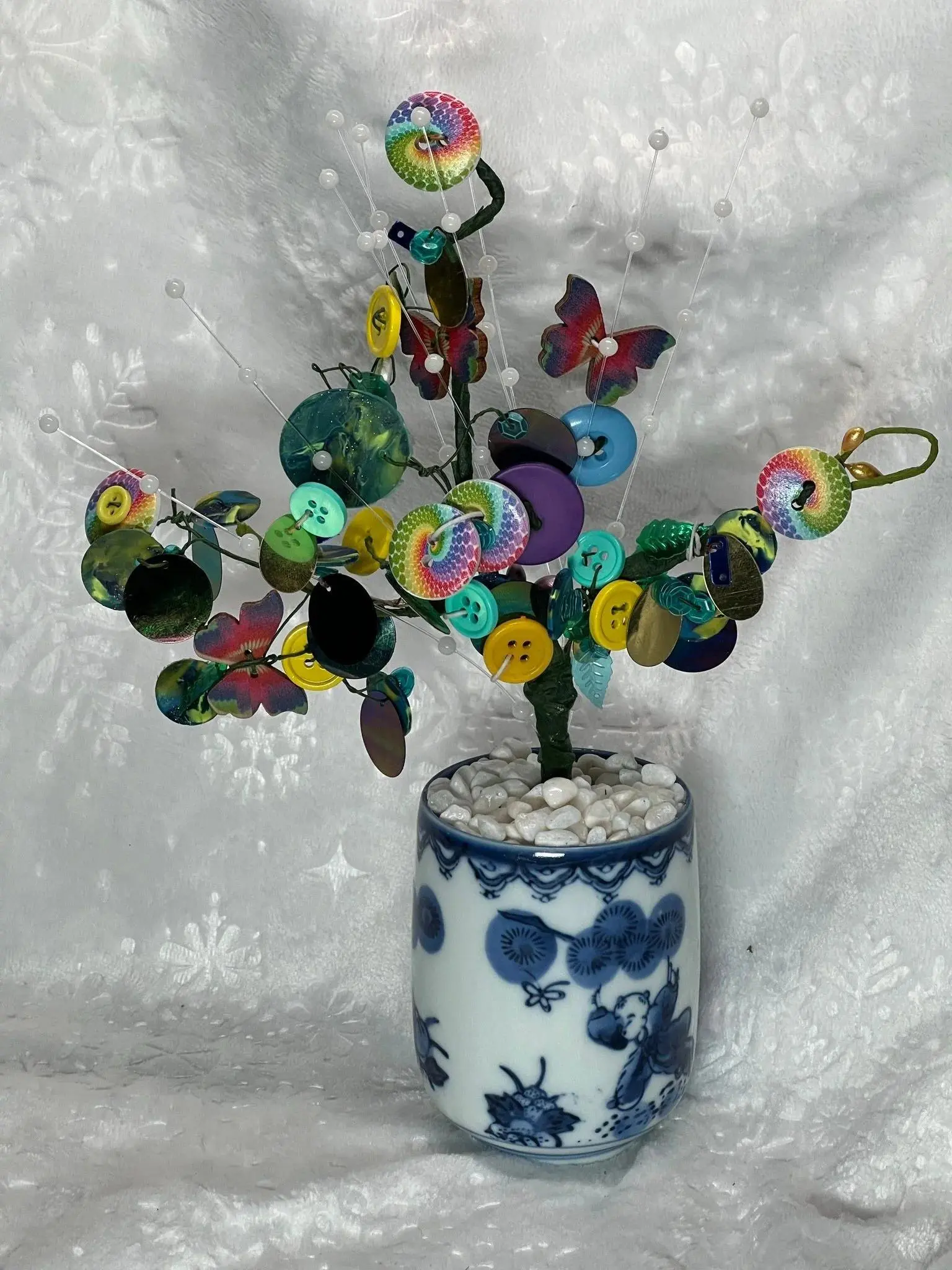 Blissful Button Tree 5 / Button Flower Bouquet / Faux Potted Plant / Home Decor / Artificial Flowers