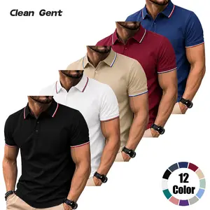 Clean Gent men’s 5-pack polo shirts, classic striped buttoned turn-down collar design, casual minimalist short-sleeve tops suitable for business, golf, and other occasions; great as gifts for fathers or boyfriends.
