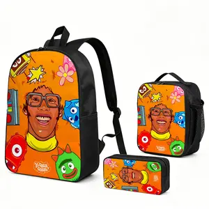 yo gabba gabba    Backpack 3pcs Set with Vibrant Print, Durable School Bookbag with Insulated Lunch Tote and Pencil Bag for Teens Boys Girls, Multi-Functional Laptop Travel Daypack Gift for Fans e-253
