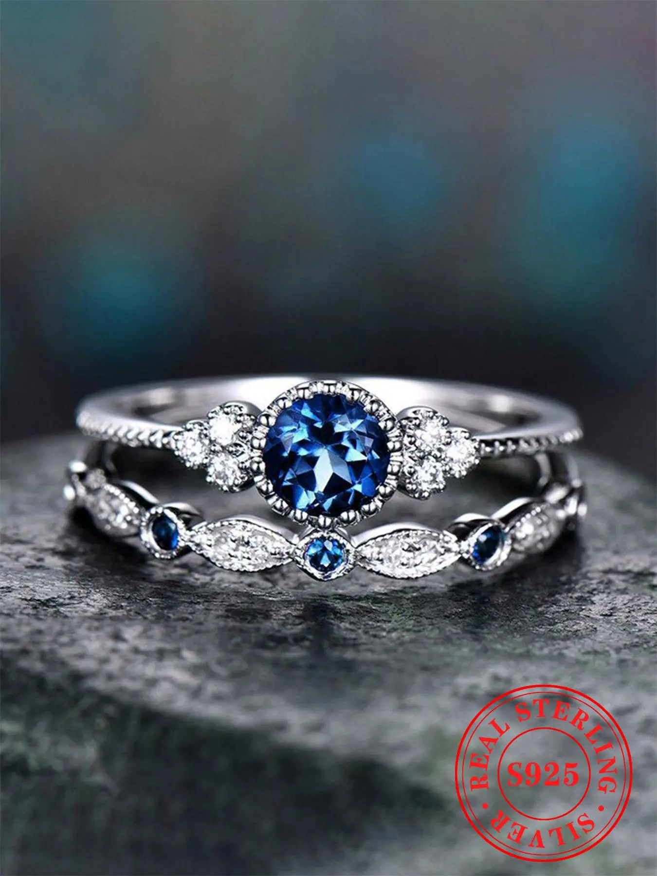 S925 Sterling Silver Luxurious Artificial Gemstone Decorated Rings, Engagement Rings Set, Bridal Ring, Elegant Gorgeous Jewelry for Wedding, Party, Daily Clothing Decor for Women