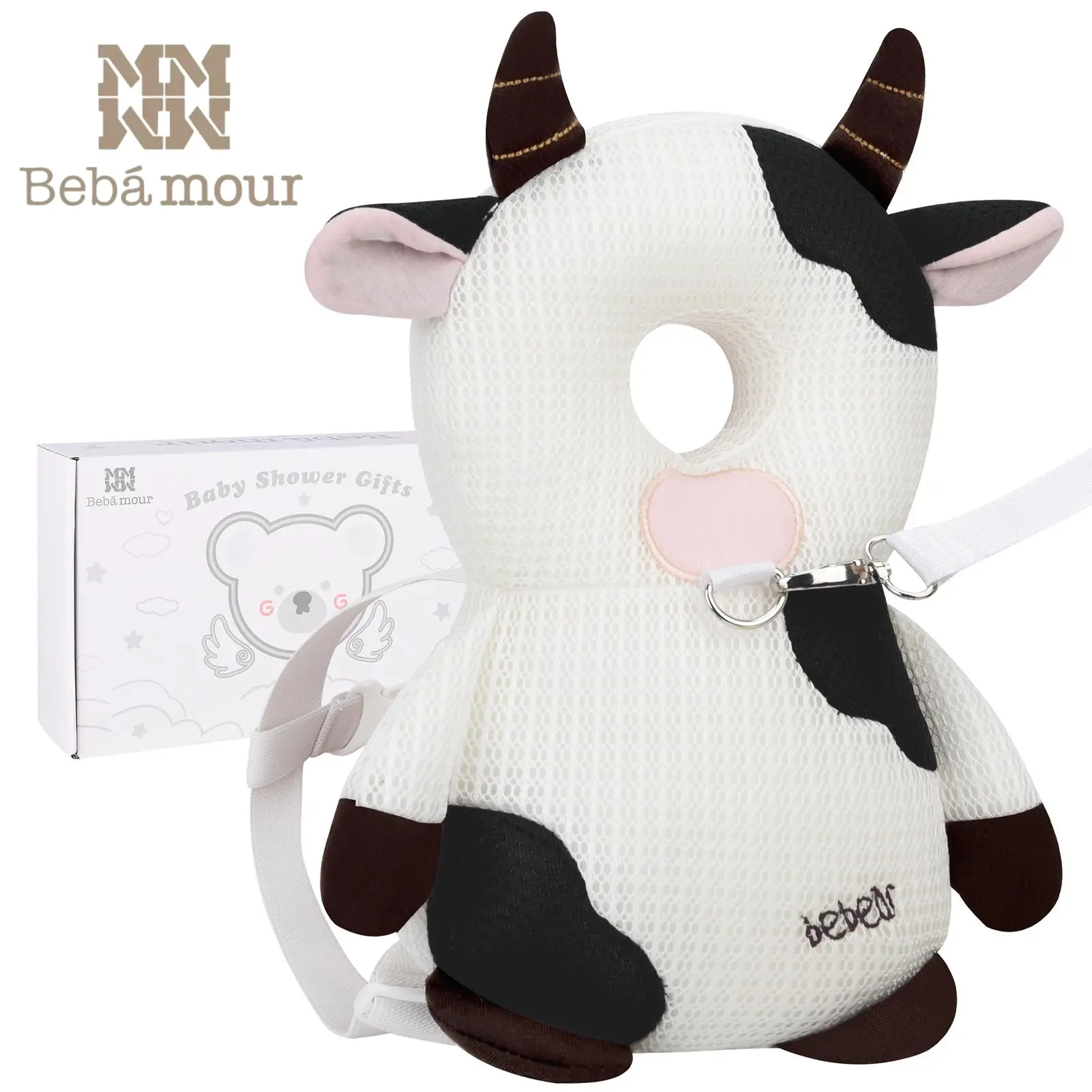 BEBAMOUR Baby Walker Head Protector Carrier - Adjustable Toddler Safety Pad Backpack with Leash, PP Cotton Hollow Design, Impact Buffer, Breathable Mesh Baby Accessory for Crawling, Ideal Gifts, Baby Accessories