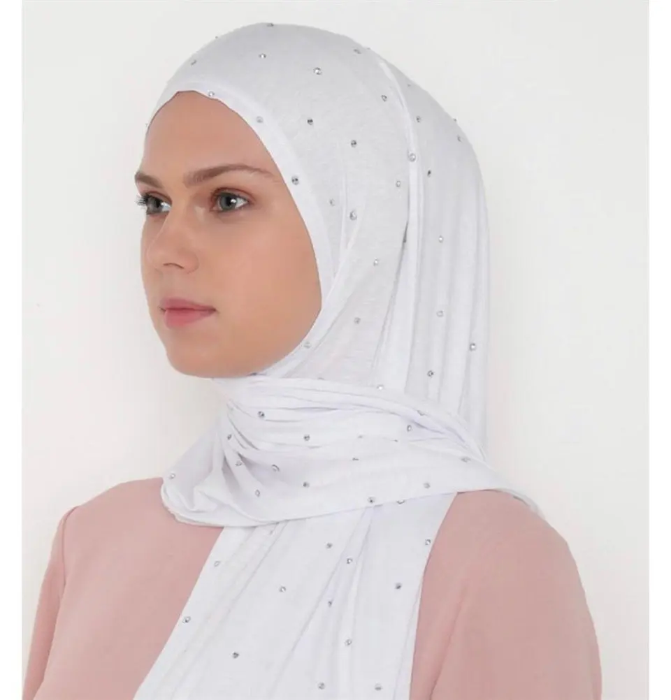 Rhinestone Droplets Soft Jersey Hijab Shawl - White