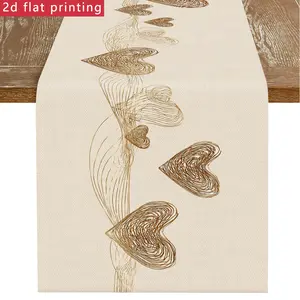 1pc Table Runner Brown Hand Drawn Connecting Heart Shaped Pattern Print Suitable for Valentine's Day Anniversaries Minimalist Home Decor Long Printed Tablecloth Holiday Decoration Holiday Gift Daily Family Gathering