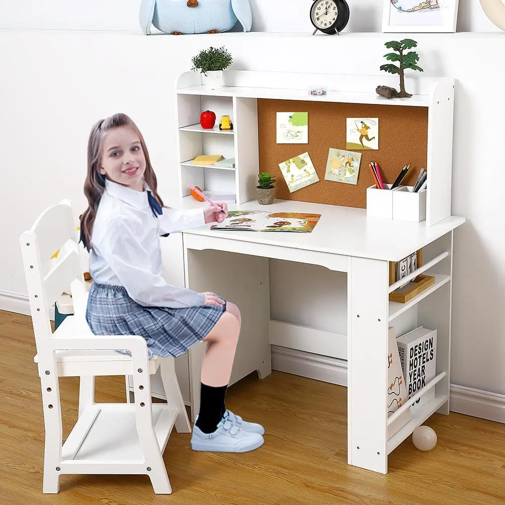 Gaomon MDF Wood Children's Study Writing Desk and Chair Set - White Indoor Home Furniture
