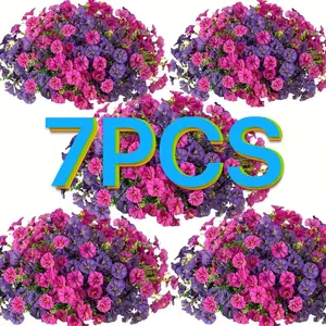 7-Bunch Outdoor Bright Color Decorative Artificial Flowers, Durable Plastic Floral Arrangement, No Maintenance, Perfect for Home Garden Porch Party