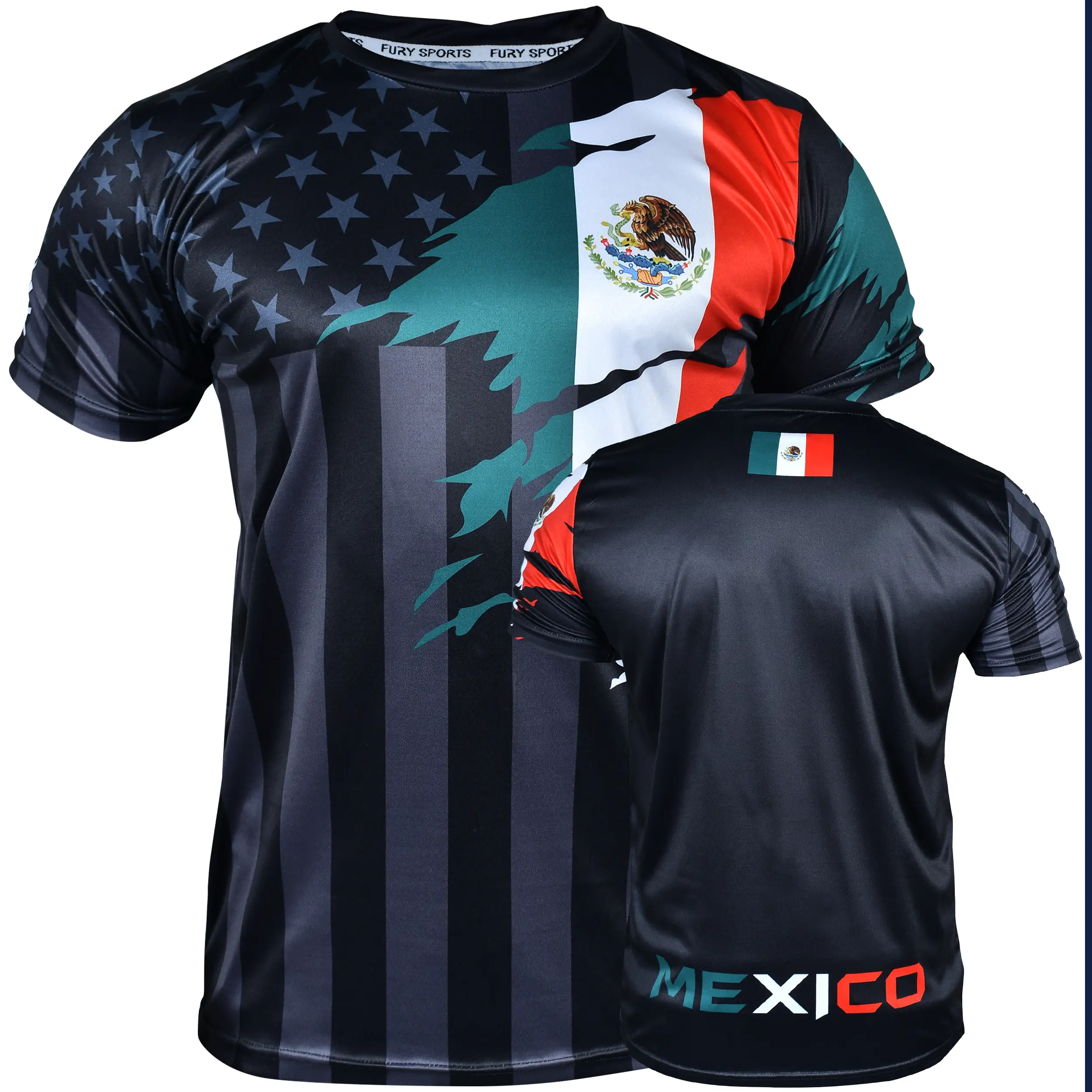 Fury Mexico Guatemala Honduras El Salvador and USA Flag Mix Soccer Jersey - Men/Women/Unisex shirtslatinas mexicojerseys mexican jersey camisa de fit