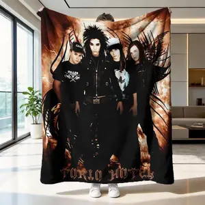 Tokio Hotel Band Retro Theme Figure Print Blanket, High-Weight Flannel Fabric, Soft and Warm, Anti-Wrinkle, Easy Clean, Ideal Gift for Fans