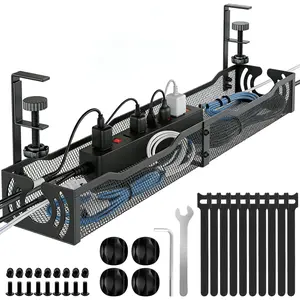 Management, 25.3'' Under Desk  Management Tray No Drill, Metal  Organizer with Clamp for Wire Management, Cord Organizer for  Office, Desk Accessories Organizer, Black