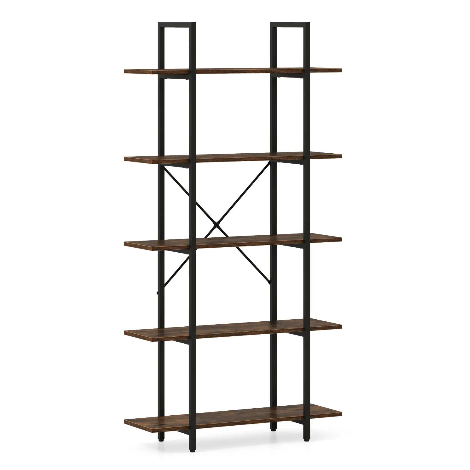 COSTWAY - 5-Tier 62 Inch Tall Vintage Industrial Bookcase with Open Storage Shelves-Rustic Brown