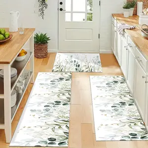 Olive Branch Pattern Kitchen Mat, 2/3 Counts Non-slip Kitchen Rug, Rectangular Home Decor Floor Mat for Kitchen Living Room Bedroom