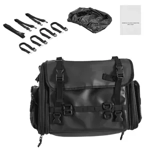Motorcycle Tail Bag, 40-60 L Expandable Motorcycle Rear Seat Bag with Waterproof Rain Cover, Foldable Outdoor Sports Motorbike Luggage Storage with Shoulder Straps, Pocket & Elastic Cord, Black