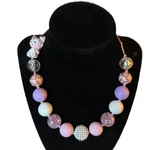 Pink Fox Focal Kids Bubblegum Necklace with Pink, Purple, and White Beads