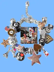 Love New York Travel Charm Bracelet, Leopard Print Star Heart Bracelet, Vintage Heart Bracelet, Flag Memorial Bracelet, Guitar Festival Bracelet