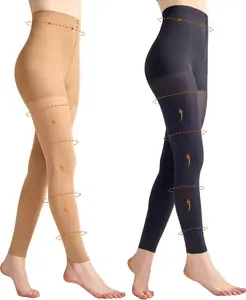 2 Pairs Footless Compression Tights for Women, 80D Opaque Support Hose 10-15mmHg High Waist Control Top Pantyhose