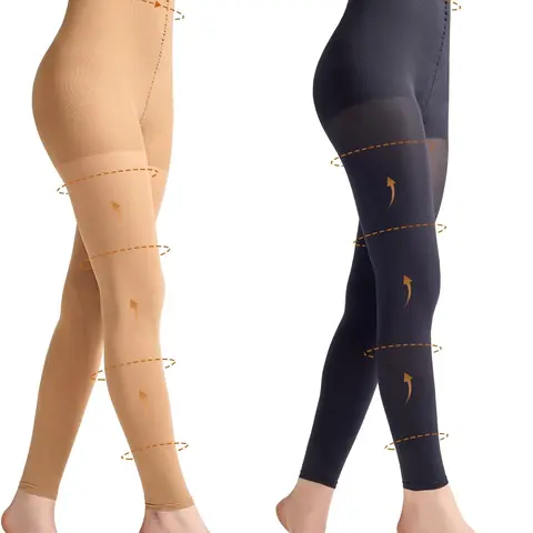 Women's 2-Pairs Footless Compression Leggings for Women - 80D Matte Coverage Opaque Fabric, 10-15 mmHg Graduated Pressure, Control Top, Gentle Shaping, Nurse Everyday Activewear (1 Black + 1 Beige)