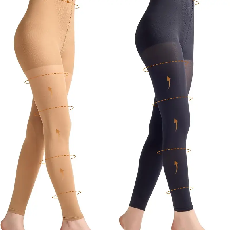 Women's 2-Pairs Footless Compression Leggings for Women - 80D Matte Coverage Opaque Fabric, 10-15 mmHg Graduated Pressure, Control Top, Gentle Shaping, Nurse Everyday Activewear (1 Black + 1 Beige)