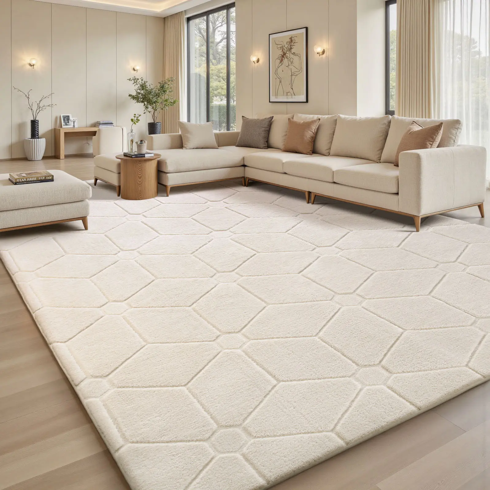 FAMVAL Diamond Shape Cozy Decorative Area Rug - Short Wool Fleece, Wrinkle-Resistant, Anti-Skid Backing Geometric Pattern Modern Floor Rug for Living Room, Girls Room