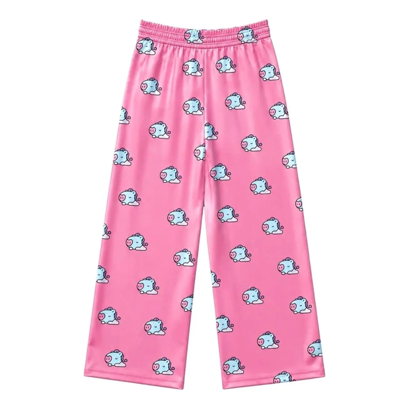 BT21 Mang Pink Satin Pajama Pants Cute Kpop Character Sleepwear Lounge Pants