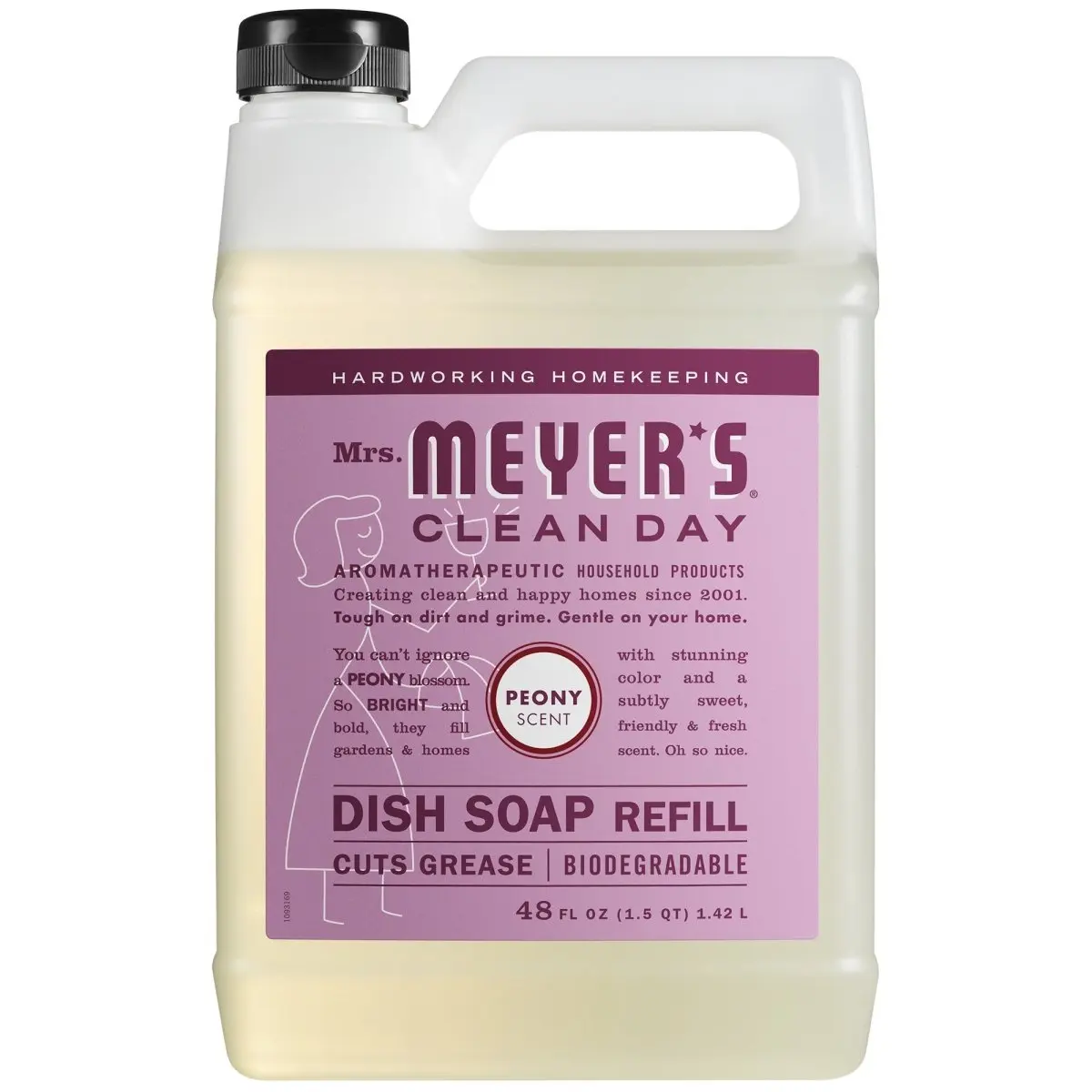 Mrs. Meyer's Clean Day Peony Scented Concentrated Liquid Dish Soap Refill Jug - 48oz, Cruelty-Free, Biodegradable Household Cleaning Supplies with Carry Handle, Floral Scent for Indoor Use