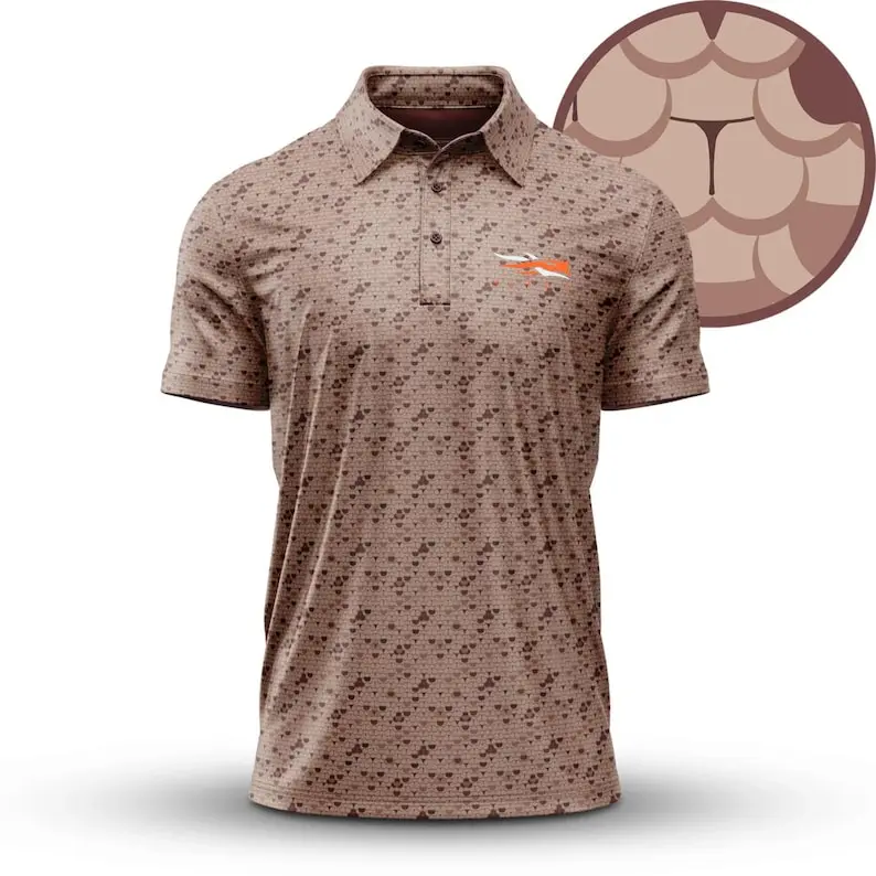 Men’s Khaki Camouflage Golf Polo Shirt Lightweight Breathable Outdoor Casual Athletic Outfit
