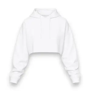 FitnFem Women's White Oversized Cropped Hoodie Sweatshirt Fleece Long Sleeve Drawstring Pullover Casual Day Comfort Winter Top Cotton Soft 60% Cotton 40% Polyester - Womenswear