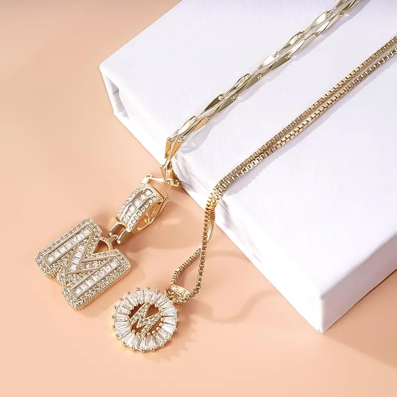 Women's 2-Pack Initial Alphabet Pendant Necklaces, 14K Gold Plated, 17-19'' Adjustable Chain, Valentine's Day & Anniversary Costume Jewelry Set