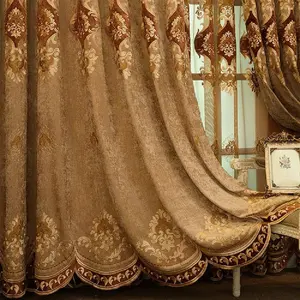 1 Pair European Luxury Embroidered Curtains for Living Room Bedroom Curtains (Coffee,51x96 Inch)