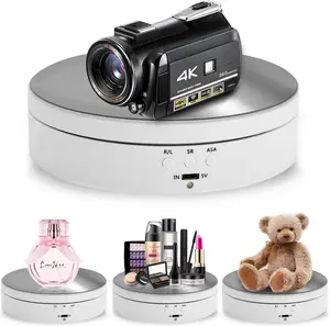 Foleto Rotating Display Stand, 360 Degree Motorized Turntable Display Stand for Photography Products and Shows, with USB Power Cable, Max Load 6.6Lb Video Shooting Props (White 5.4inch)