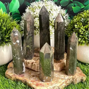 3-4in Pyrite Bronze Color Crystal Quartz Tower Obelisk, Natural Crystal Home Garden Decoration Ornaments, Crystal Collection Gift