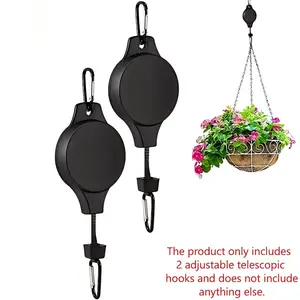 2Pcs Pulley Retractable Hangers, Adjustable Height Plant Hooks with Pulley System, Plant Hangers & Bird Feeder Hooks for Indoor & Outdoor Use, Ideal for Hanging Baskets, Flower Pots & Chicken Feed Racks, Easy Height Adjustment for Garden, Coop & Poultry F