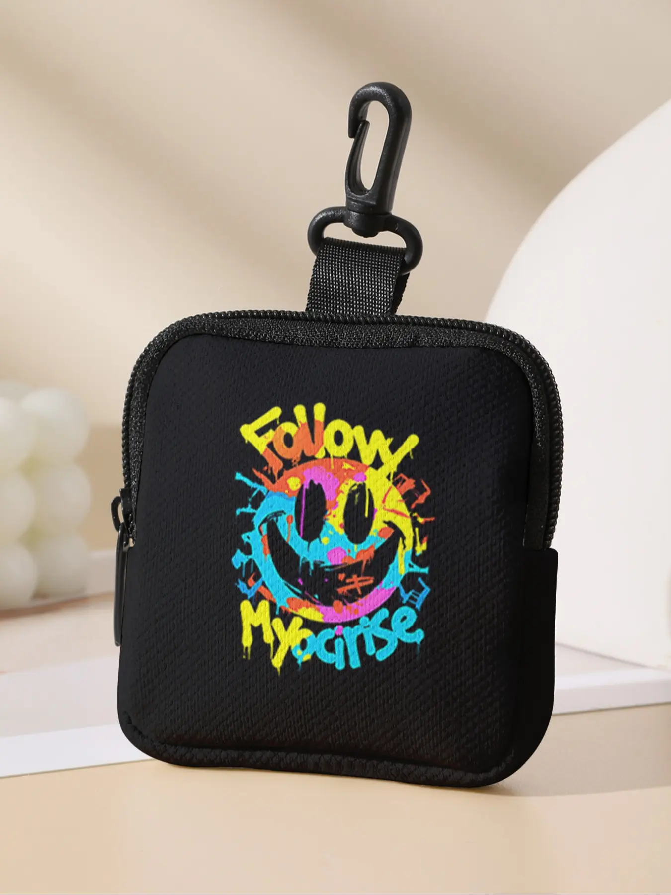 Smiley Face Coin Purse Wallet, Multi-Functional Storage Bag, Durable Polyester, Digital Print, Key Card Holder, Ideal Gift