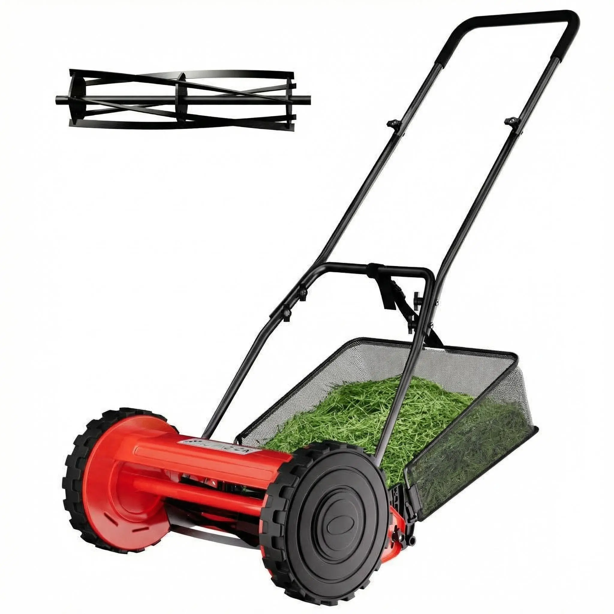 16" Cordless Manual Reel Lawn Mower, Walk-Behind Push Mower with 5-Blade Cutting System, Durable Steel Frame, Adjustable Cutting Height, Comfort Grip Handle & 7.9-Gallon Grass Catcher