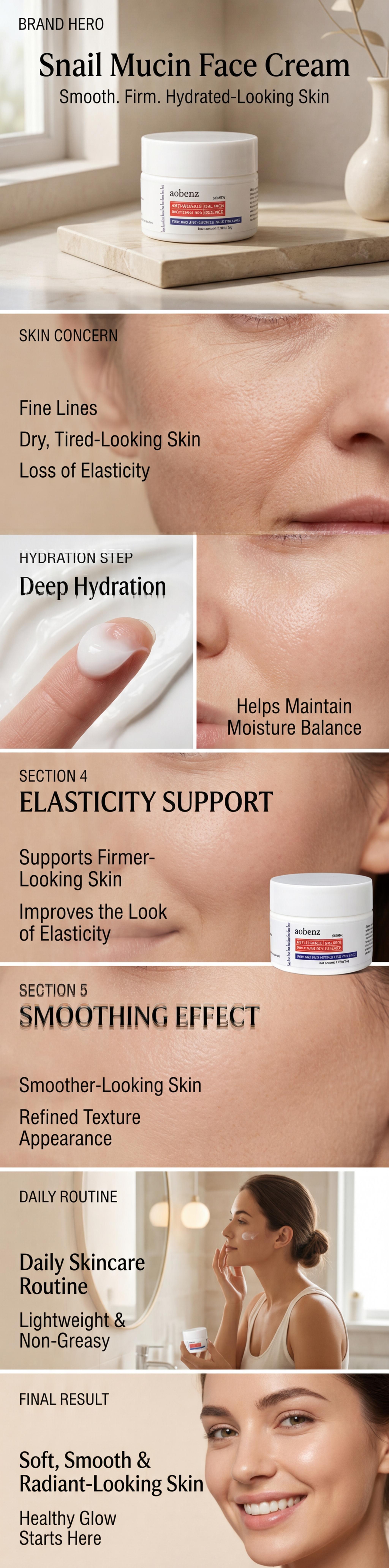 aobenz Snail Mucin Cream| Hydrating Face Moisturizer| For Smoother, Firmer-Looking Skin & Improved Appearance of Fine Lines