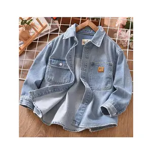 Boys' Denim Shirt Jacket Button-Front Cardigan - Collar Long Sleeve Casual & Outdoor Blouse for tweener boys (Spring Summer Fall) Machine Washable Button Placket Top