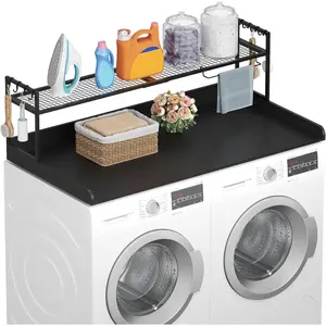 Lifewit Washer Dryer Countertop with Adjustable Shelf, Splice Type, 54" x 27.5" Melamine Cover, 8 Hooks, Laundry Room Storage and Organization