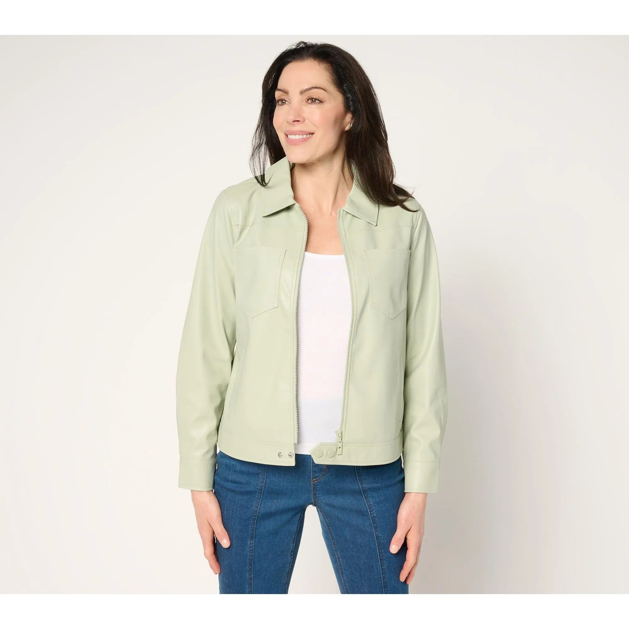 Belle by Kim Gravel Faux Leather Zip Utility Jacket
