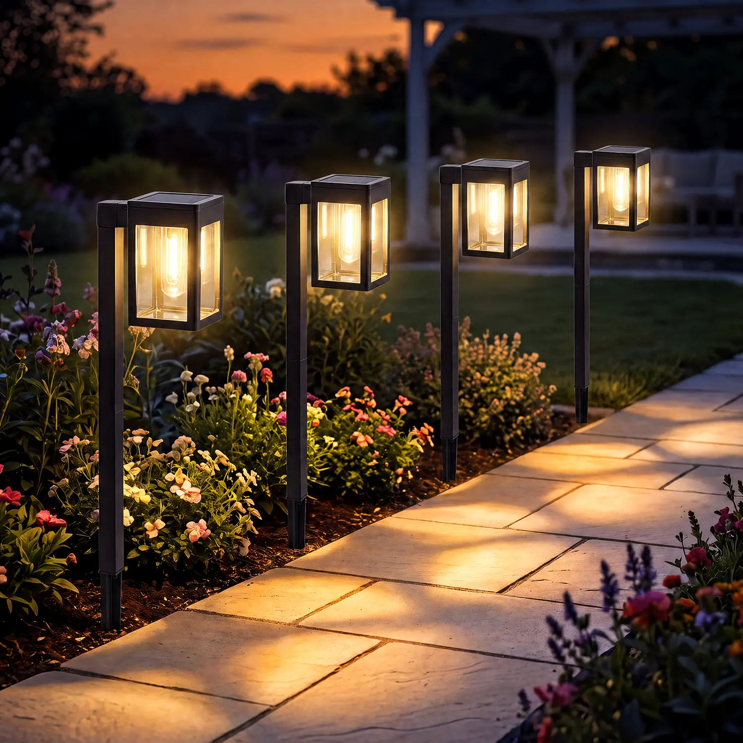 Hoodink Solar Pathway Light Waterproof Outdoor Garden Lighting for Driveway Walkway Patio Lawn Warm White 3000K IP54 Easy Installation Brown Hard Plastic Finish Energy Saving Decorative Pathway Lights