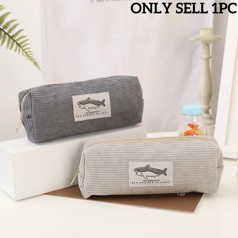 Cute Shark Embroidered Pencil Case, Stylish Square Design for Stationery Storage, Office School Supplies, Perfect Gift for Christmas, Valentine's, and Birthdays