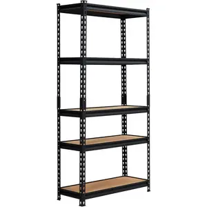 2000lbs Storage Shelves 5 Tier, Adjustable Heavy Duty Garage Shelving, Metal Industrial Shelving Unit for Warehouse, Pantry, Kitchen, 30" W x 12" D x 60" H, Black