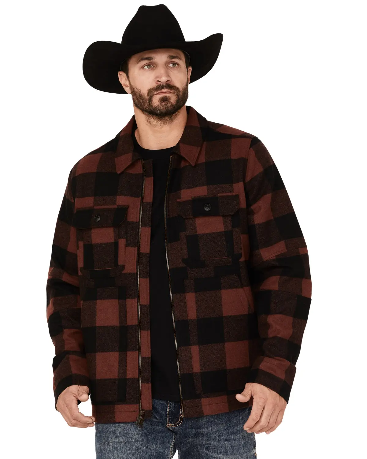 Brothers And Sons Men's Men'S Plaid Print Wool Western Jacket - Basfa22o11-Red