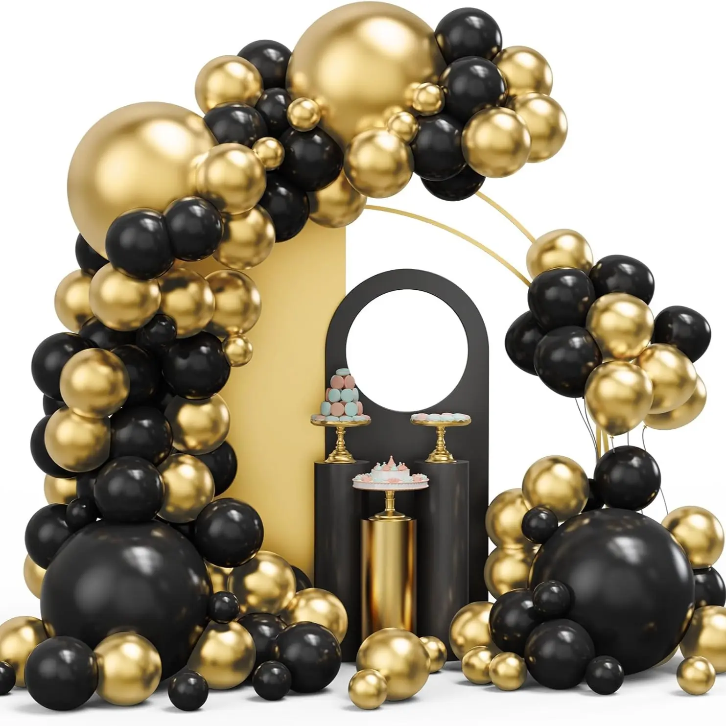 127pcs Black Gold Balloon Garland Arch Kit, 5/10/18inch Matte Black Metallic Chrome Gold Balloons Premium Thick Latex Balloons for Birthday Wedding Anniversary Graduation Baby Shower Gender Reveal Prom New Year Retirement Party Decorations