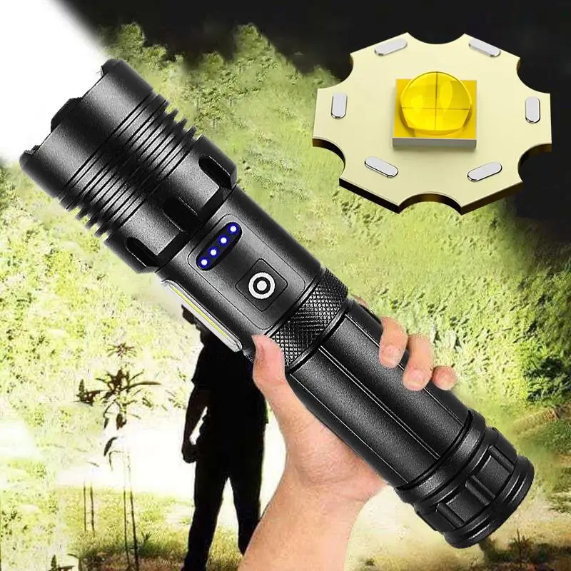 Portable Flashlight, USB Rechargeable Bright Outdoor Handheld Flashlight, Zoomable Lighting 200 Meters, Suitable for Camping, Hiking, Daily Emergency