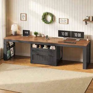 SEDETA Farmhouse Two Person Desk, 94.5" Long Computer Desk for Large File Drawer & Power Outlet, Double Computer Desk with Storage Shelves for Home Office