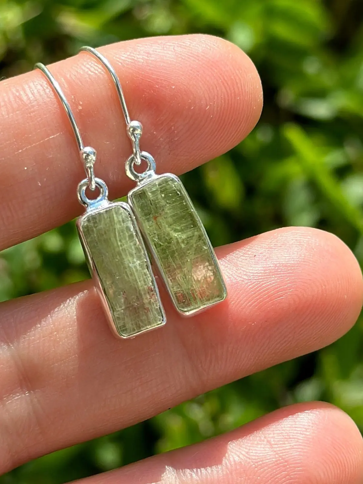Green Kyanite, Rough Kyanite, In Sterling Silver, Kyanite Earrings