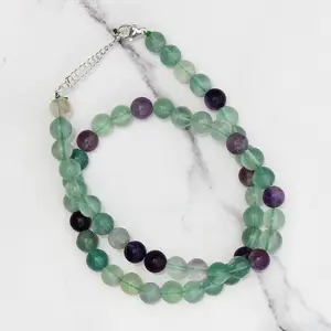 Genuine Multi Fluorite Beads Necklace / Handcrafted Adjustable Mala Necklace / 8 MM Round Smooth Beaded Necklace Jewelry For Her - AS & JG