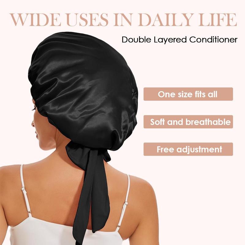 New Double Layer Satin Adjustable Bonnet with Tie Band forSleeping Satin Lined Silk Skin Friendly Bonnets for womenNatural Curly Hair Ladies' Gift HaircareHeatless