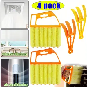 4 Pcs Window Venetian Blind Cleaner Duster Tool 7 Finger Blind Rush and Shutter Cleaner Brush Hand-held Window Shutter Air Conditioner Duster for Dirt(Yellow, Orange)