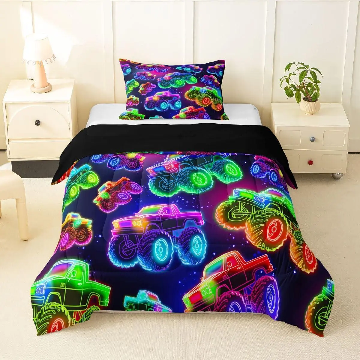 Truck Bedding Set Soft,Speed Sports Car Comforter Set Racing Car Duvet Quilt Microfiber Extreme Sports Bedroom Decor Automobile